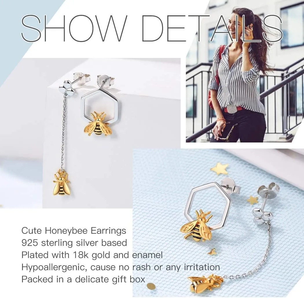 Suplight 925 Sterling Silver Asymmetric Earrings, Bear Ballon/Paper Clip Mismatch Stud Dangle Earings for Women (With a Gift Box)