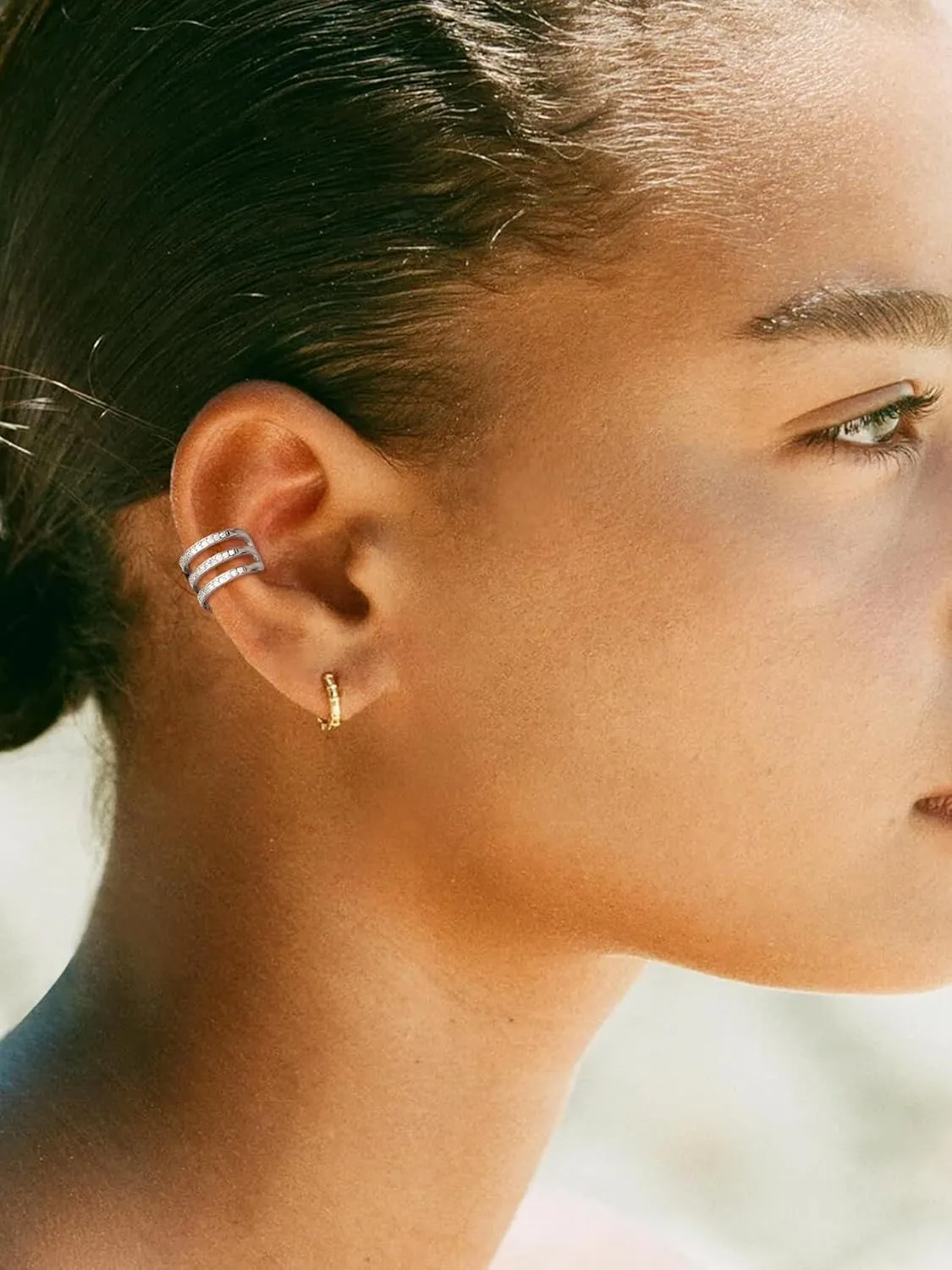 Suplight 925 Sterling Silver Ear Cuff Earrings for Women 22k Gold/White Gold/Black Plated Ear Cuffs Non Piercing, Hypoallergenic Cz Huggie Clip On Cartilage Earring Dainty Jewelry for Women