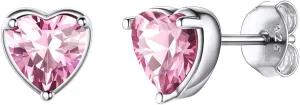 Suplight Dainty 925 Sterling Silver Birthstone Heart Crystal Necklace/Stud Earrings, Minimalist BirthStone Necklaces Earrings Jewelry for Women (with Gift Box)