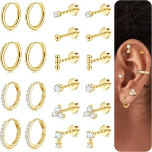 Surgical Steel Flat Back Stud Earrings for Women Hypoallergenic Flatback Earring Stack Gold Plated