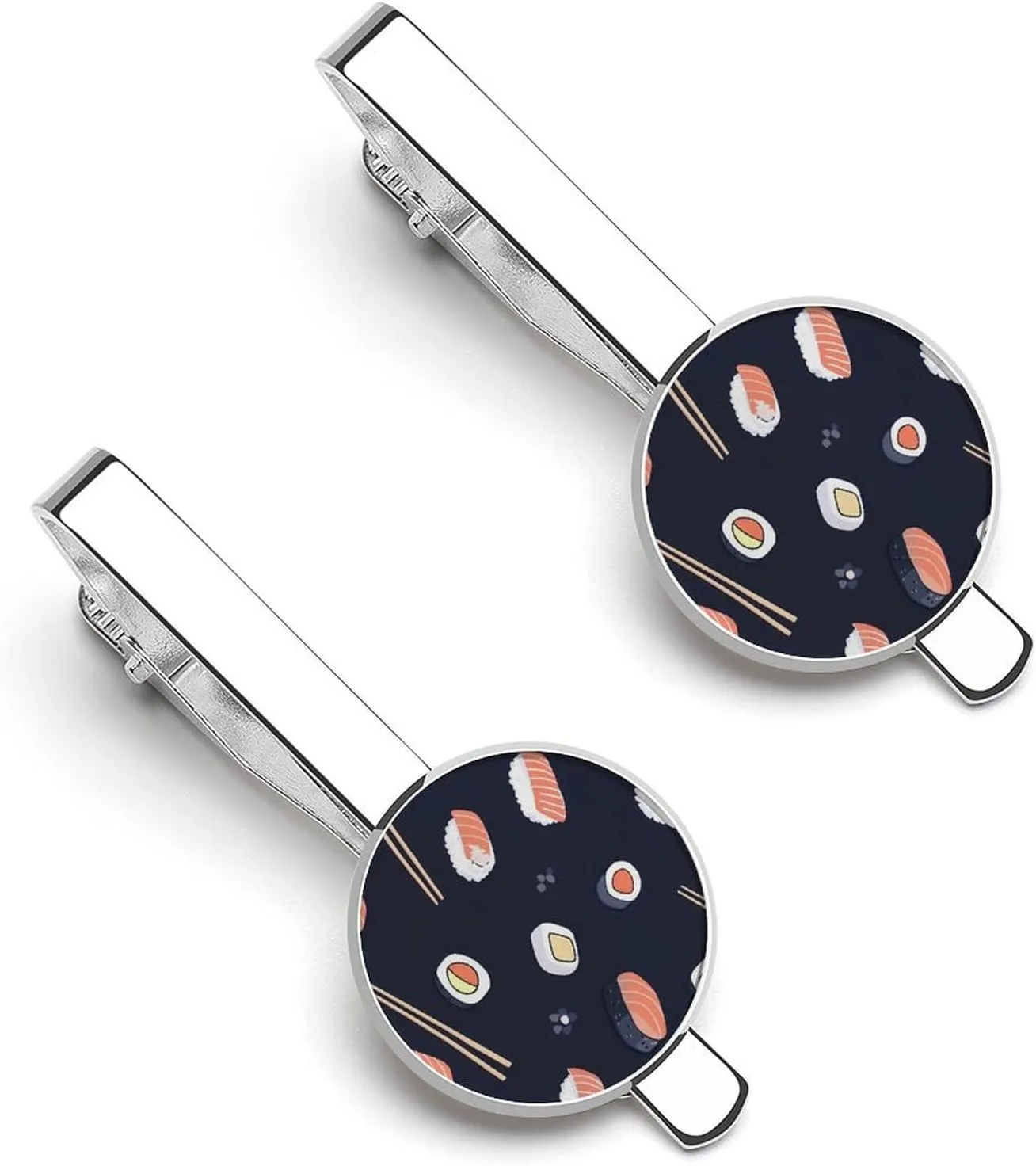 Sushi Pattern and Chopsticks Tie Clips for Men 2 Pcs Silver Necktie Tie Bar Pinch Clips Gift Ideas for Father Boyfriend 5.5x2.2cm