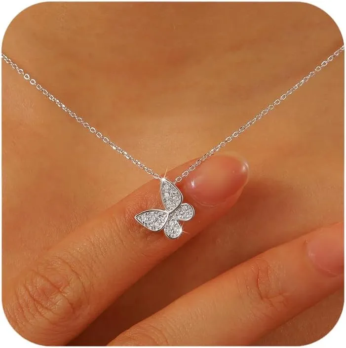 SUYACS 14K Gold Plated Butterfly Necklaces for Women 925 Sterling Silver Cute Butterfly CZ Pendant Necklace Dainty Insect Animal Charm Chain Necklace Jewelry Birthday Gifts for Mom Daughter