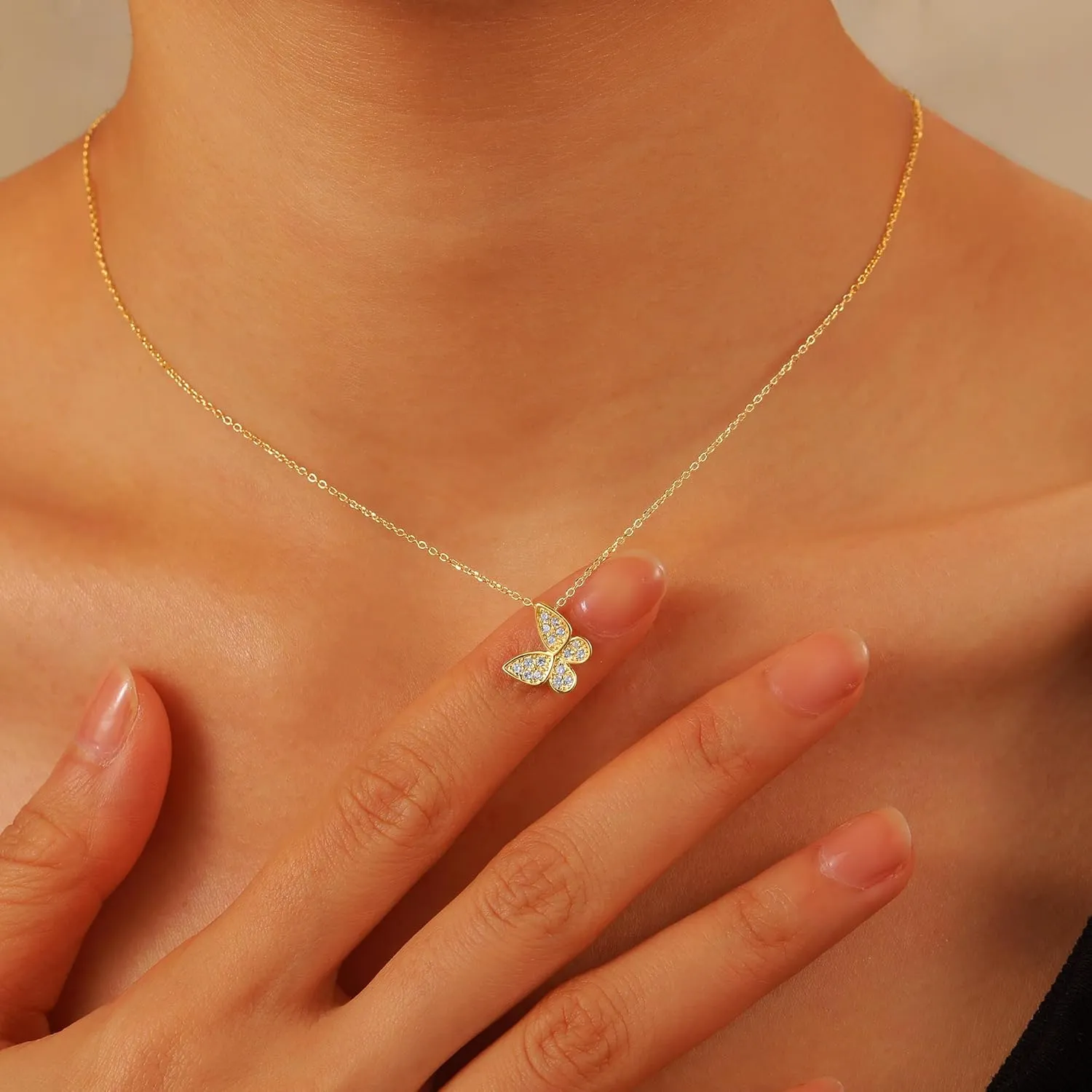 SUYACS 14K Gold Plated Butterfly Necklaces for Women 925 Sterling Silver Cute Butterfly CZ Pendant Necklace Dainty Insect Animal Charm Chain Necklace Jewelry Birthday Gifts for Mom Daughter