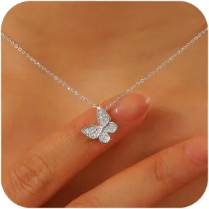 SUYACS 14K Gold Plated Butterfly Necklaces for Women 925 Sterling Silver Cute Butterfly CZ Pendant Necklace Dainty Insect Animal Charm Chain Necklace Jewelry Birthday Gifts for Mom Daughter