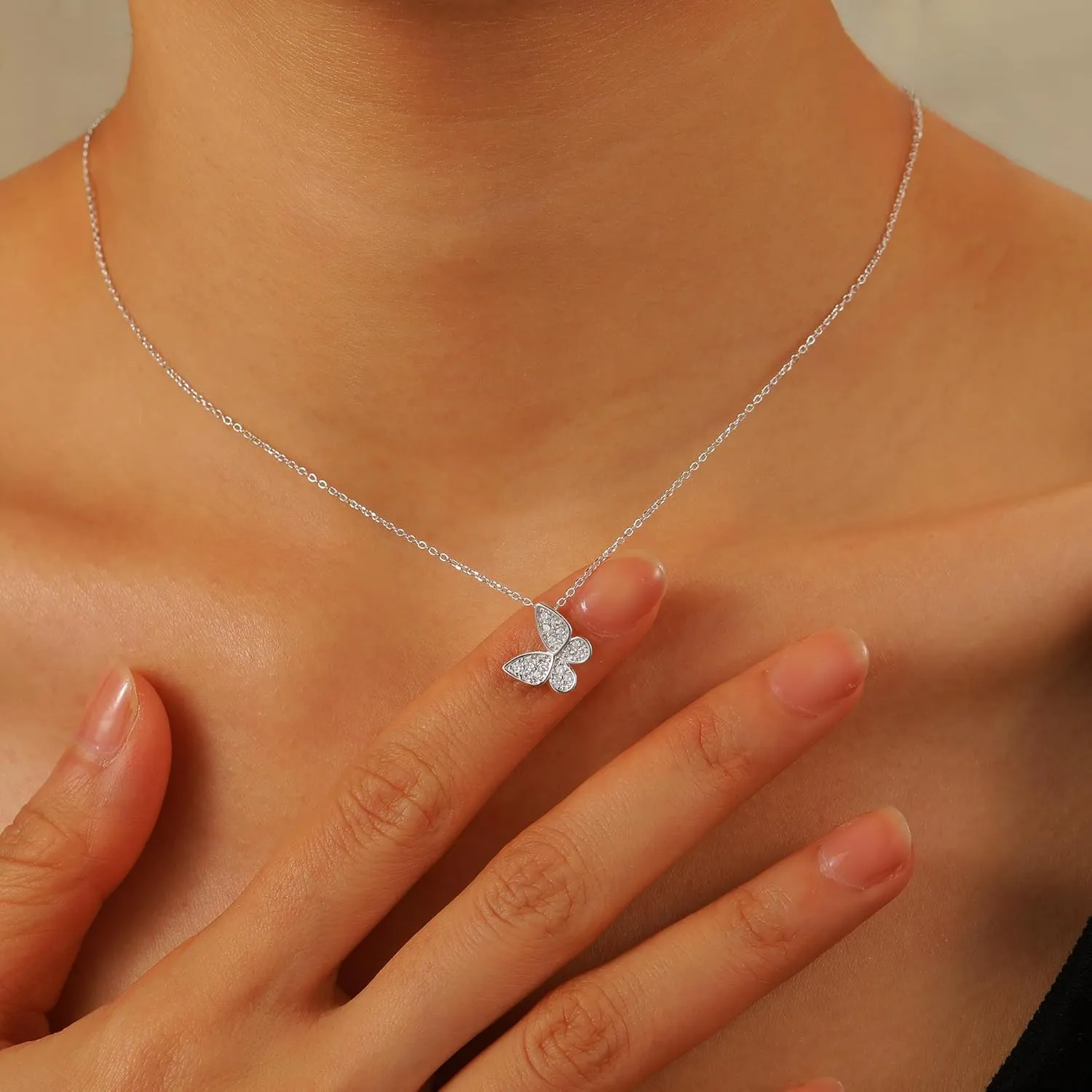 SUYACS 14K Gold Plated Butterfly Necklaces for Women 925 Sterling Silver Cute Butterfly CZ Pendant Necklace Dainty Insect Animal Charm Chain Necklace Jewelry Birthday Gifts for Mom Daughter