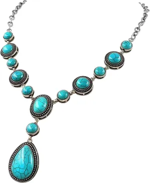 Suyi Long Pendant Turquoise Necklace for Women Bohemian Handmade Beaded Necklace jewelry