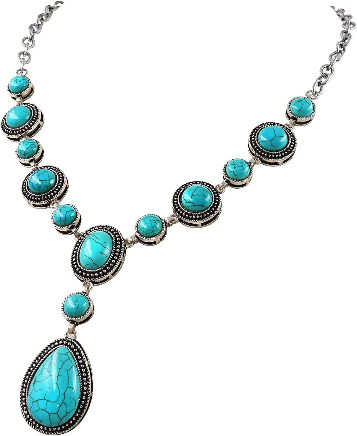 Suyi Long Pendant Turquoise Necklace for Women Bohemian Handmade Beaded Necklace jewelry