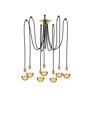 Swag Chandelier: Black with Gold Dipped Bulbs