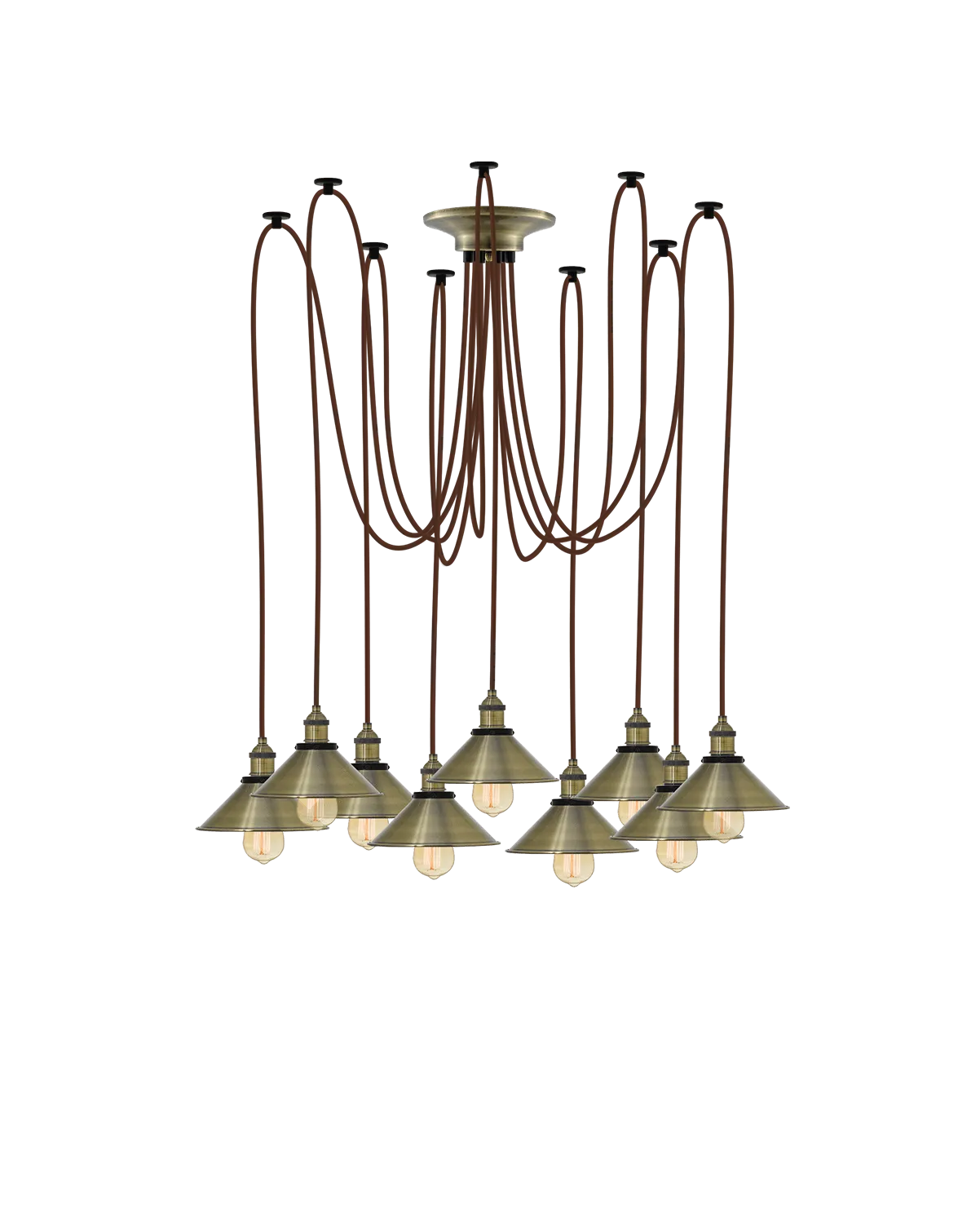 Swag Chandelier: Brown and Antique Cone Shades