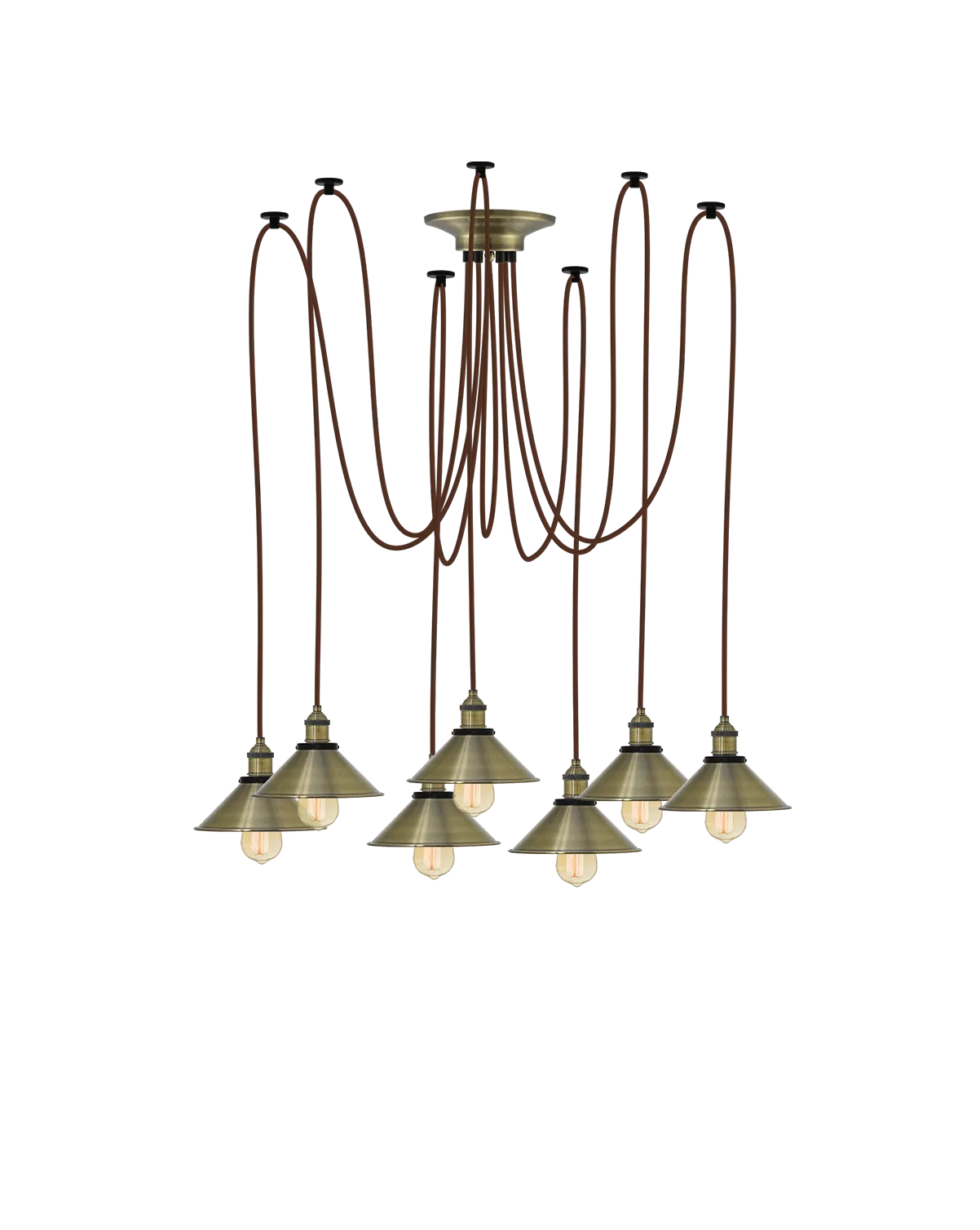Swag Chandelier: Brown and Antique Cone Shades