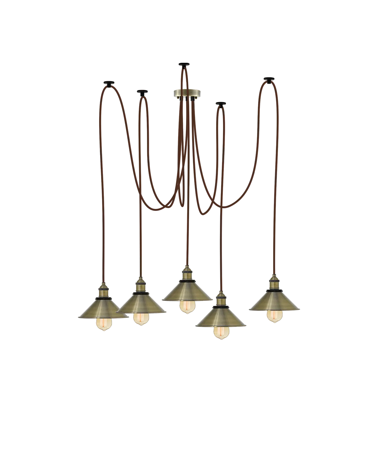 Swag Chandelier: Brown and Antique Cone Shades