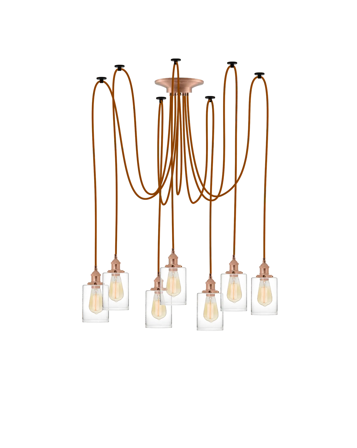 Swag Chandelier: Rust with Glass Cylinder Shades