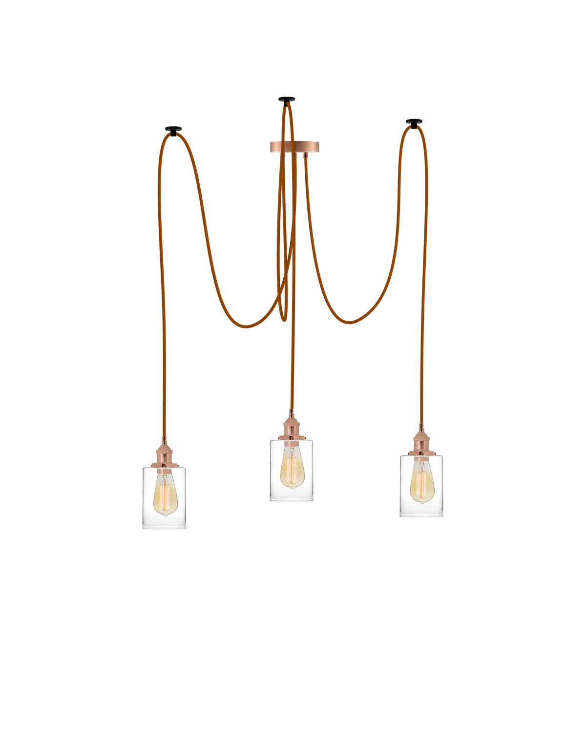 Swag Chandelier: Rust with Glass Cylinder Shades