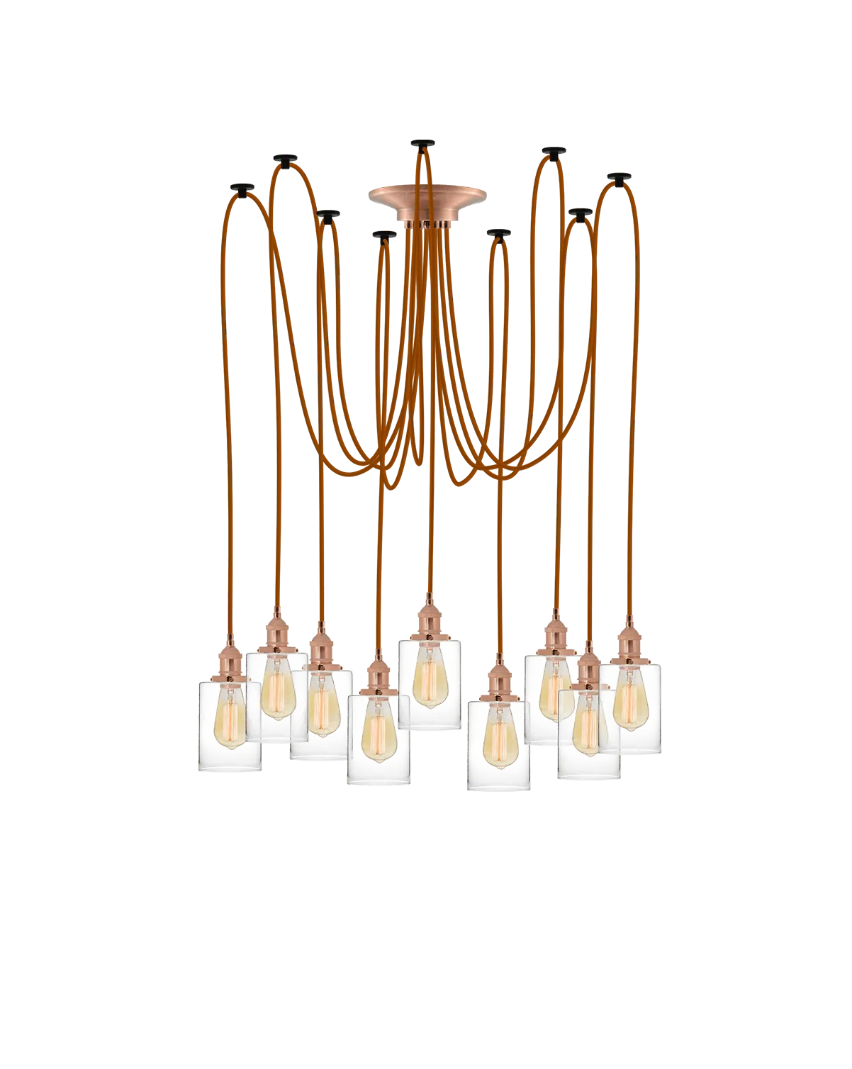 Swag Chandelier: Rust with Glass Cylinder Shades