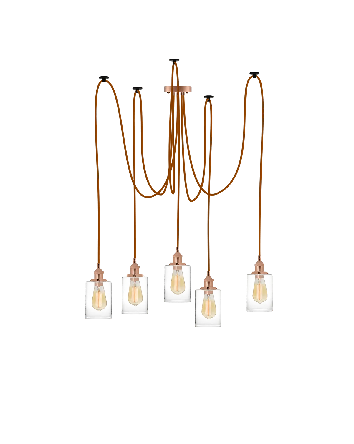 Swag Chandelier: Rust with Glass Cylinder Shades