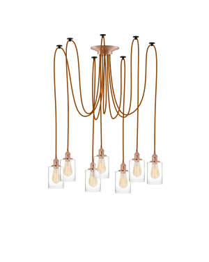 Swag Chandelier: Rust with Glass Cylinder Shades