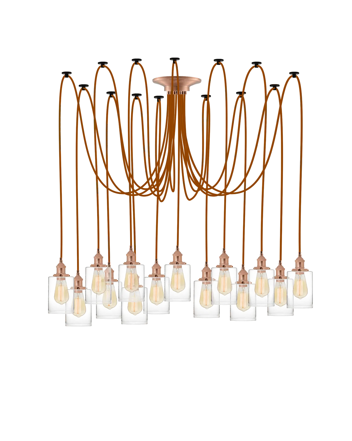 Swag Chandelier: Rust with Glass Cylinder Shades