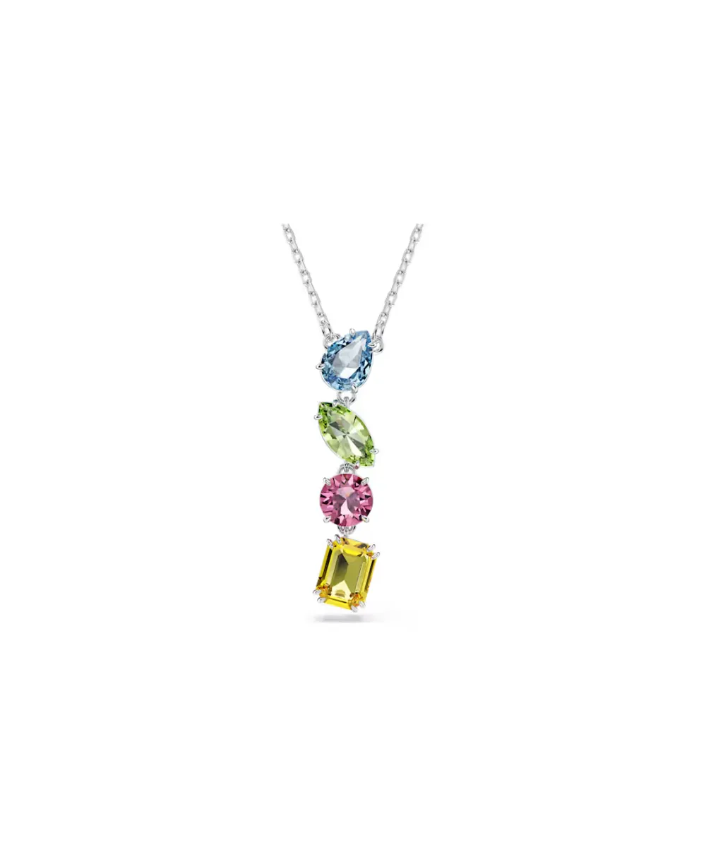 SWAROVSKI GEMA Y PENDANT, MIXED CUTS, MULTICOLORED, RHODIUM PLATED