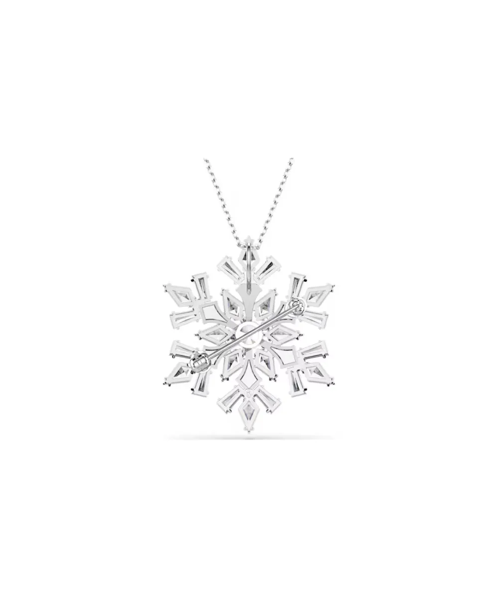 SWAROVSKI IDYLLIA PENDANT AND BROOCH, MIXED CUTS, SNOWFLKAE, WHITE, RHODIUM PLATED
