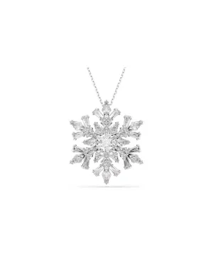 SWAROVSKI IDYLLIA PENDANT AND BROOCH, MIXED CUTS, SNOWFLKAE, WHITE, RHODIUM PLATED