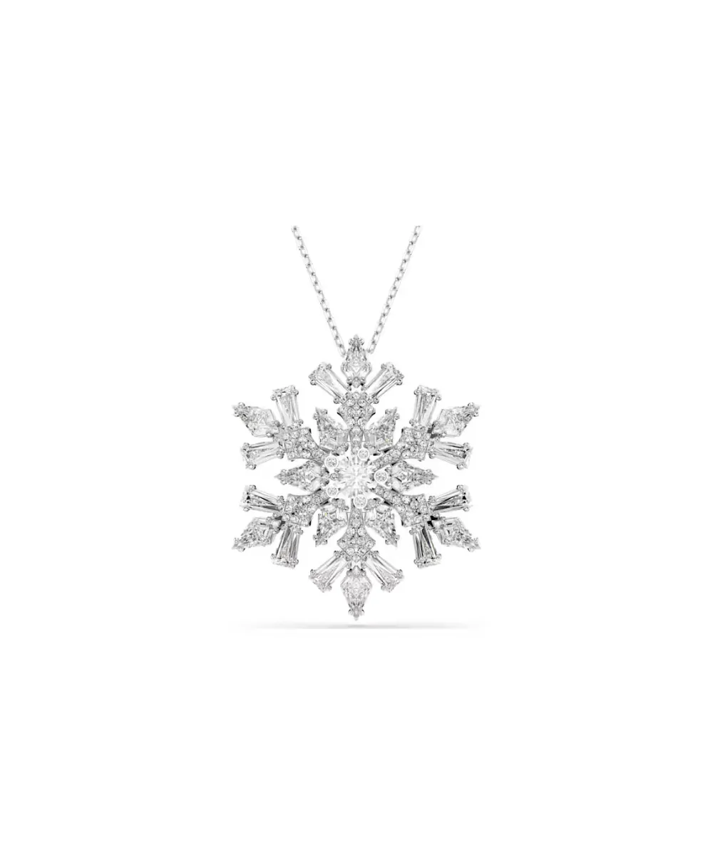SWAROVSKI IDYLLIA PENDANT AND BROOCH, MIXED CUTS, SNOWFLKAE, WHITE, RHODIUM PLATED
