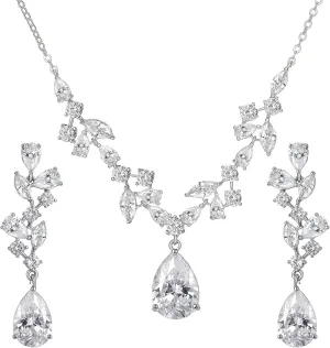 SWEETV Wedding Jewelry Sets for Brides Bridesmaid,Cubic Zirconia Teardrop Bridal Necklace Earrings Set Wedding Prom Jewelry for Women