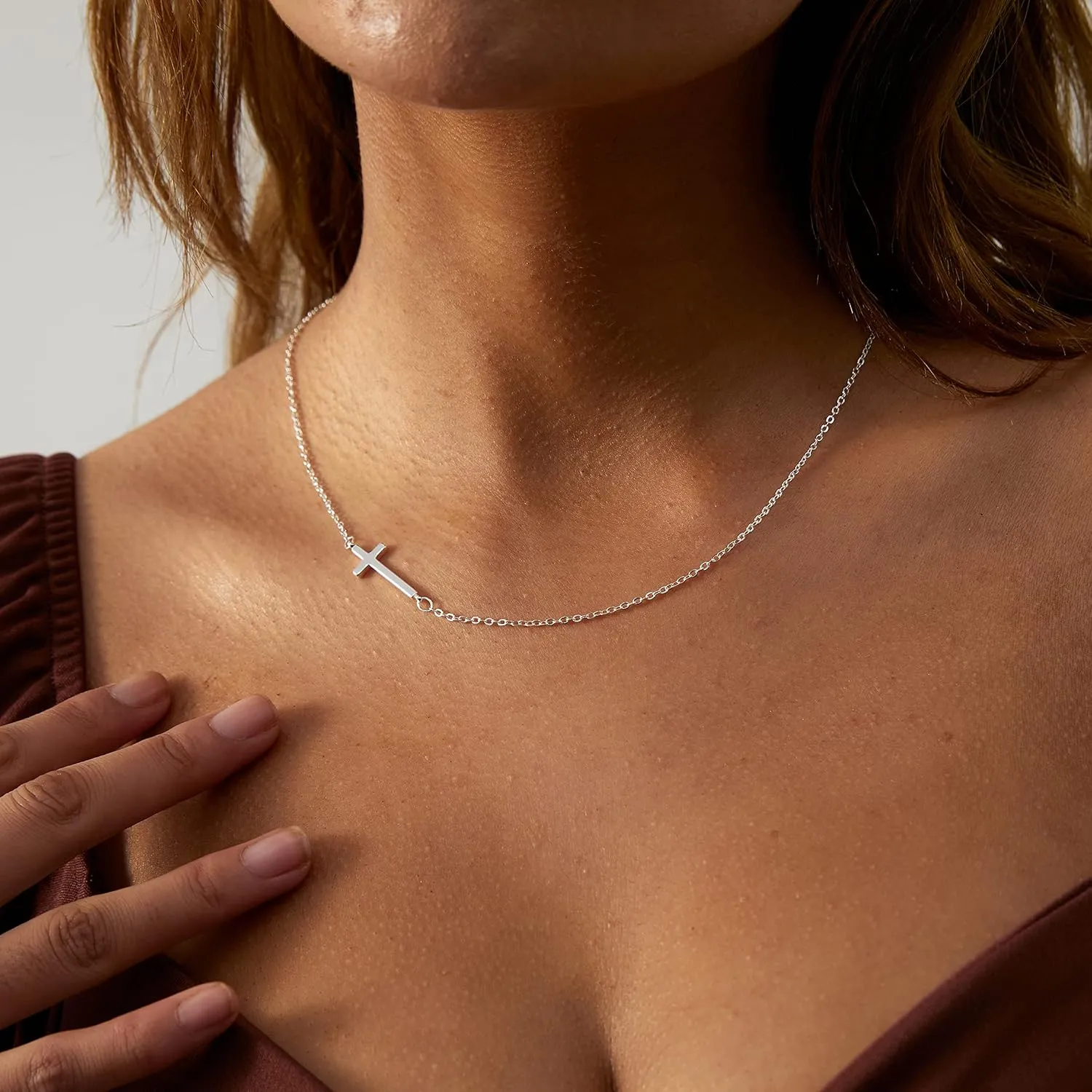 Tasiso Cross Necklace for Women 14K Gold Plated Dainty Layered Cross Paperclip Chain Choker Necklace Set Horizontal Sideways Cross Necklace Minimalist Trendy Jewelry Gifts