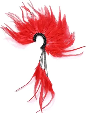 Tassel Rhinestone Ear Cuff Earrings None Piercing For Women Prom Long Left Red Feather Earrings Costume Wrap Ear Jewelry