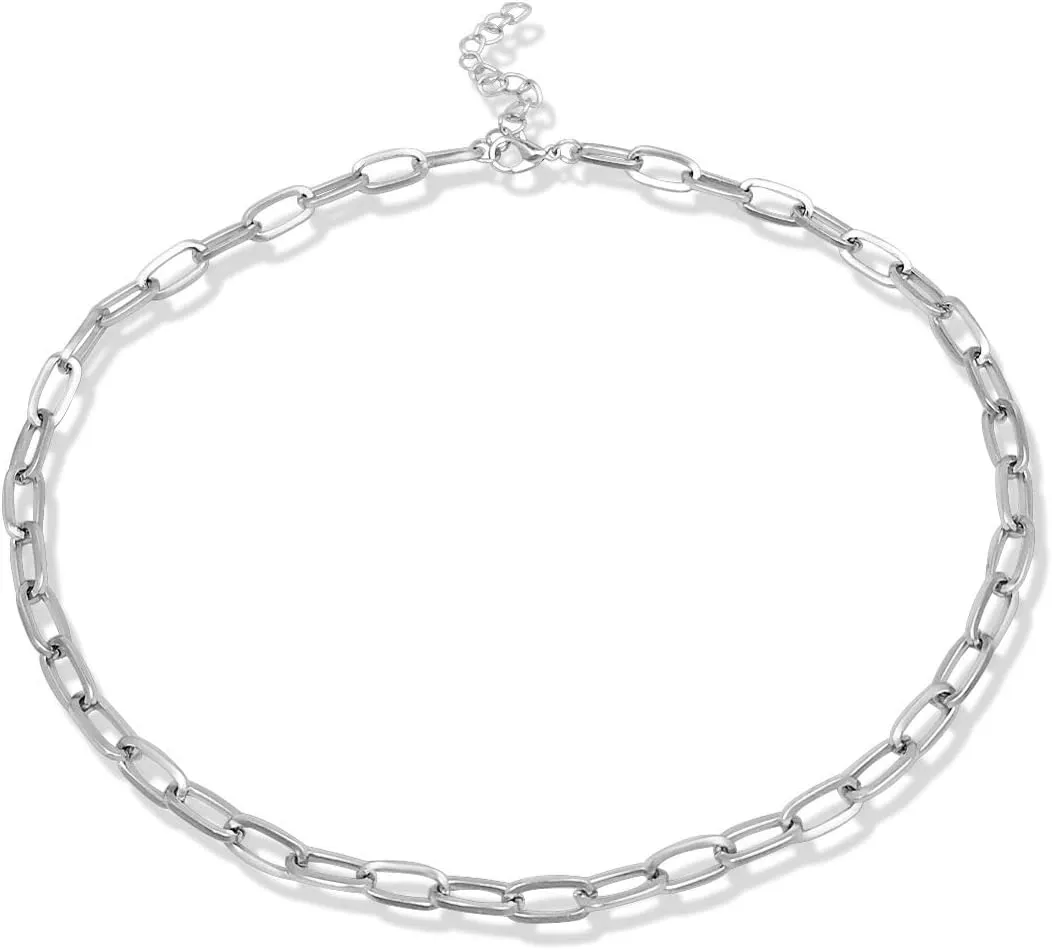 tenghong2021 14K Gold Plated Paperclip Alloy Link Chain Choker Necklace Bracelet Earrings Set Handmade Adjustable Oval Dainty Chunky Chain Flat Link Costume Jewelry Set for Women Gifts Jewelry