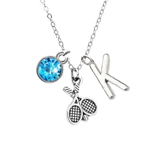 Tennis Gift, Personalized Tennis Racket Necklace with Birthstone and Initial Necklace, Custom Tennis Player Jewelry - Tennis Pendant For Women, Teens & Girls