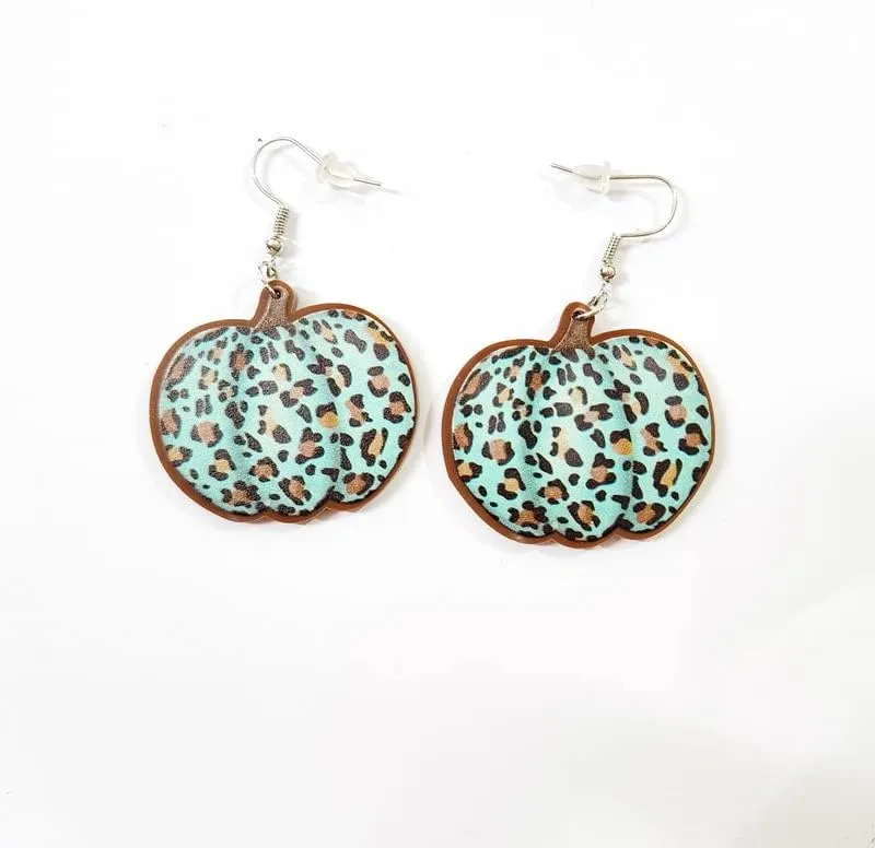 Thanksgiving Fall Pumpkin Sunflower Leopard Print Acrylic Dangle Drop Earrings Autumn Jewelry for Women