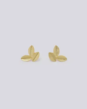Three Gold Tiny Leaf Earrings