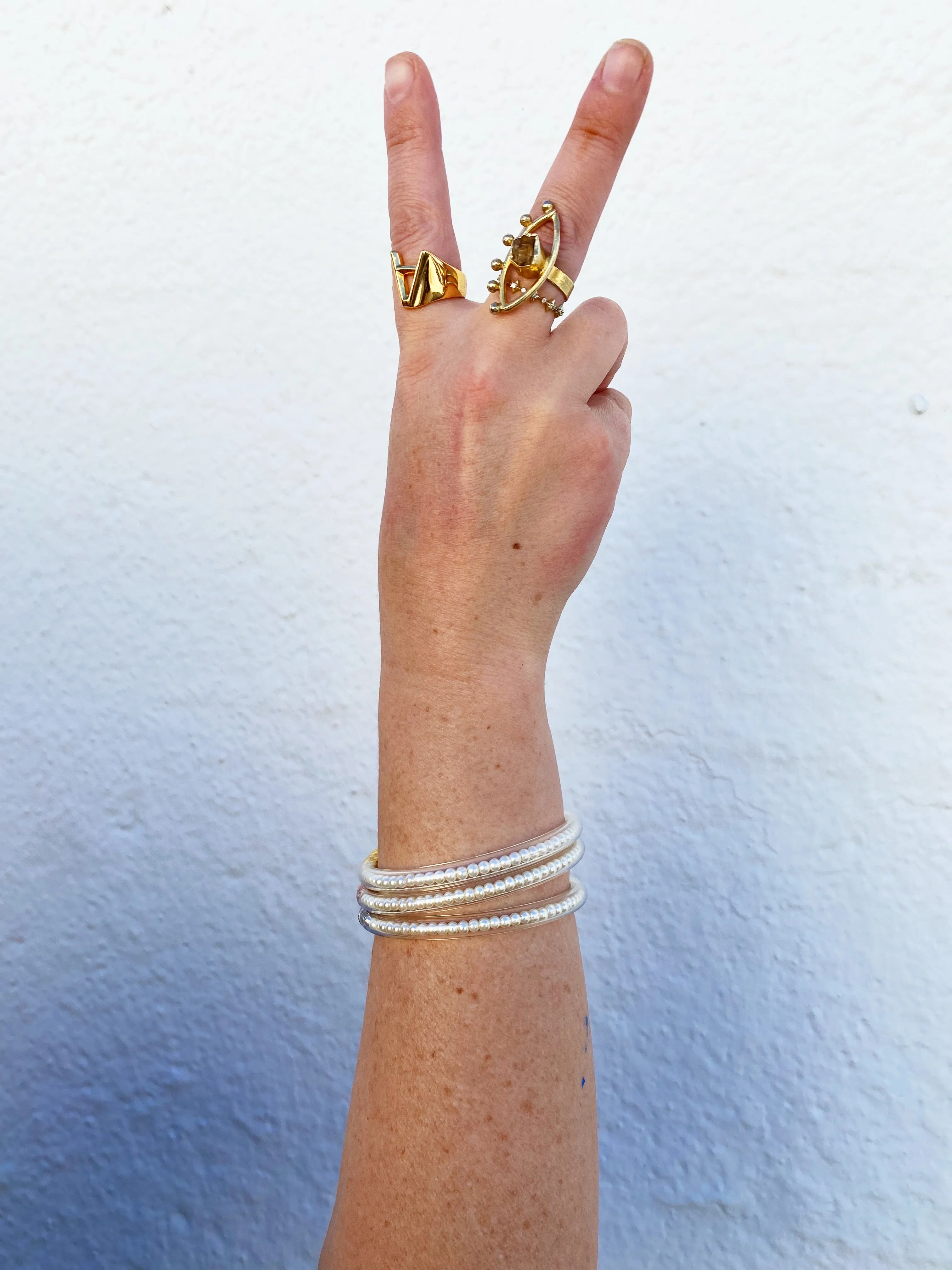 Three Queens All Weather Bangles (AWB) - White Pearl MEDIUM