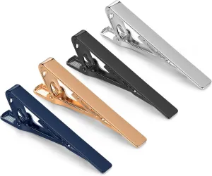 Tie Clips for Men, Shiny & Matte Necktie Tie Bar Pinch Clips, Valued Pack in a Gift Box (4, Classic)