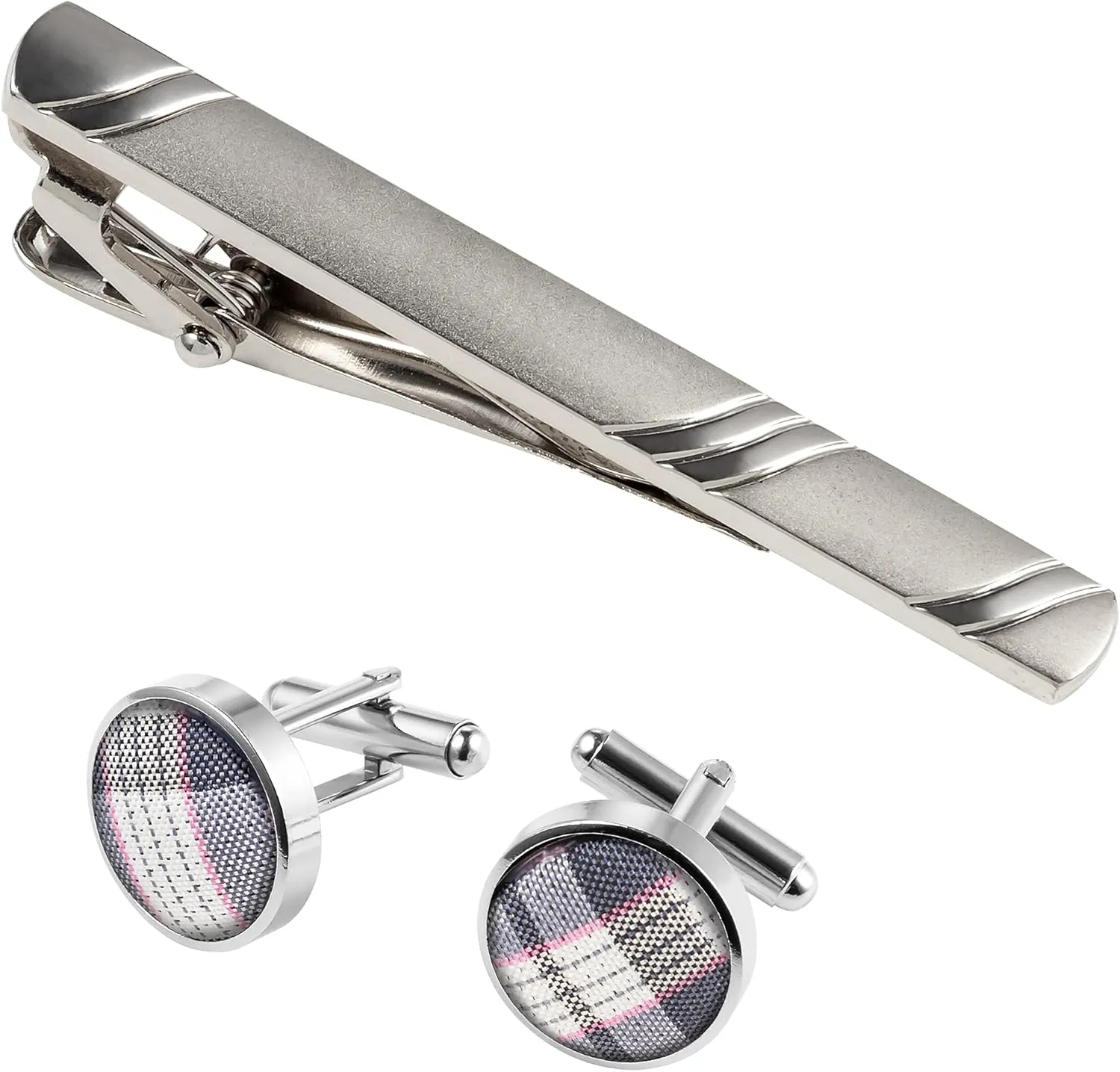 TIE G Stripe Plaid Mens Ties Set in Black Gift Box: Necktie and Pocket Square, Cufflinks, Tie Clip Formal Business Wedding