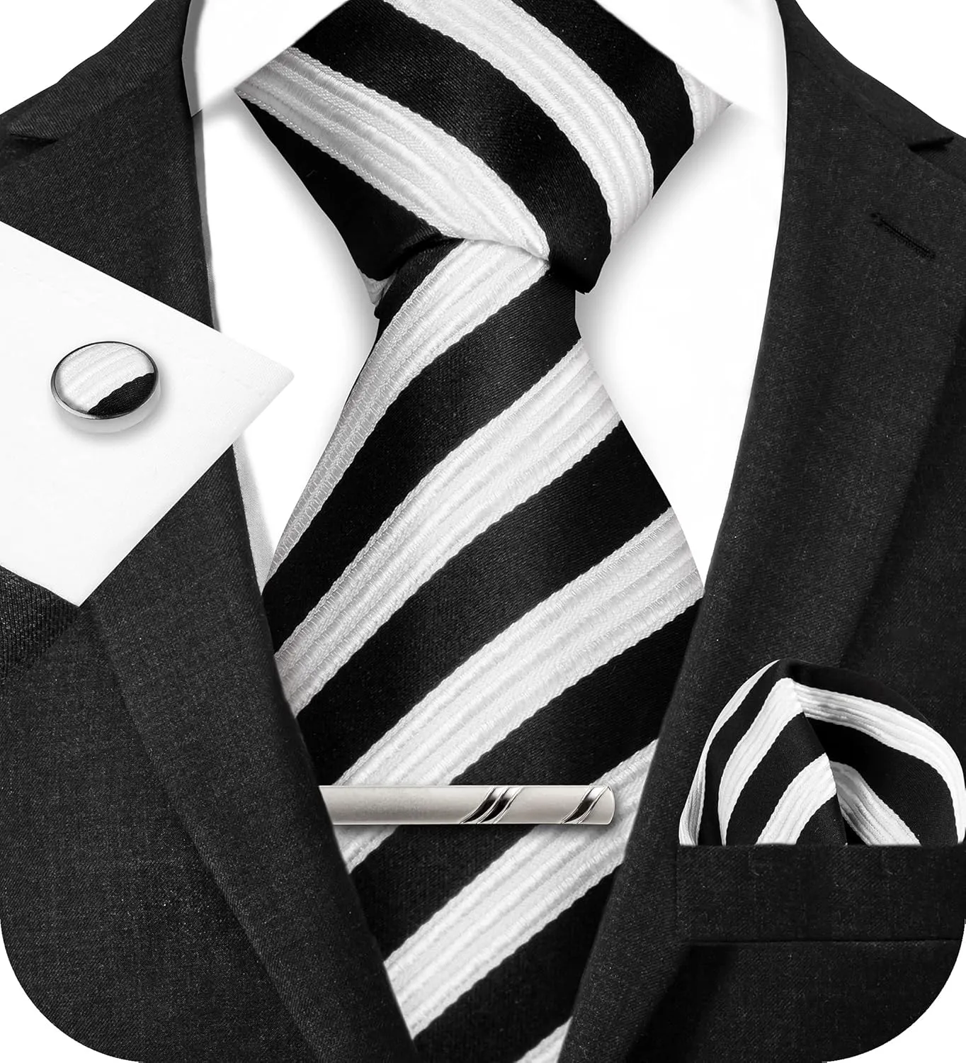 TIE G Stripe Plaid Mens Ties Set in Black Gift Box: Necktie and Pocket Square, Cufflinks, Tie Clip Formal Business Wedding