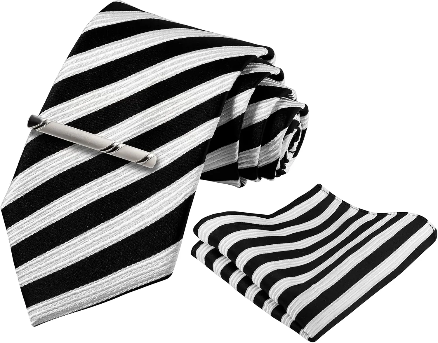 TIE G Stripe Plaid Mens Ties Set in Black Gift Box: Necktie and Pocket Square, Cufflinks, Tie Clip Formal Business Wedding