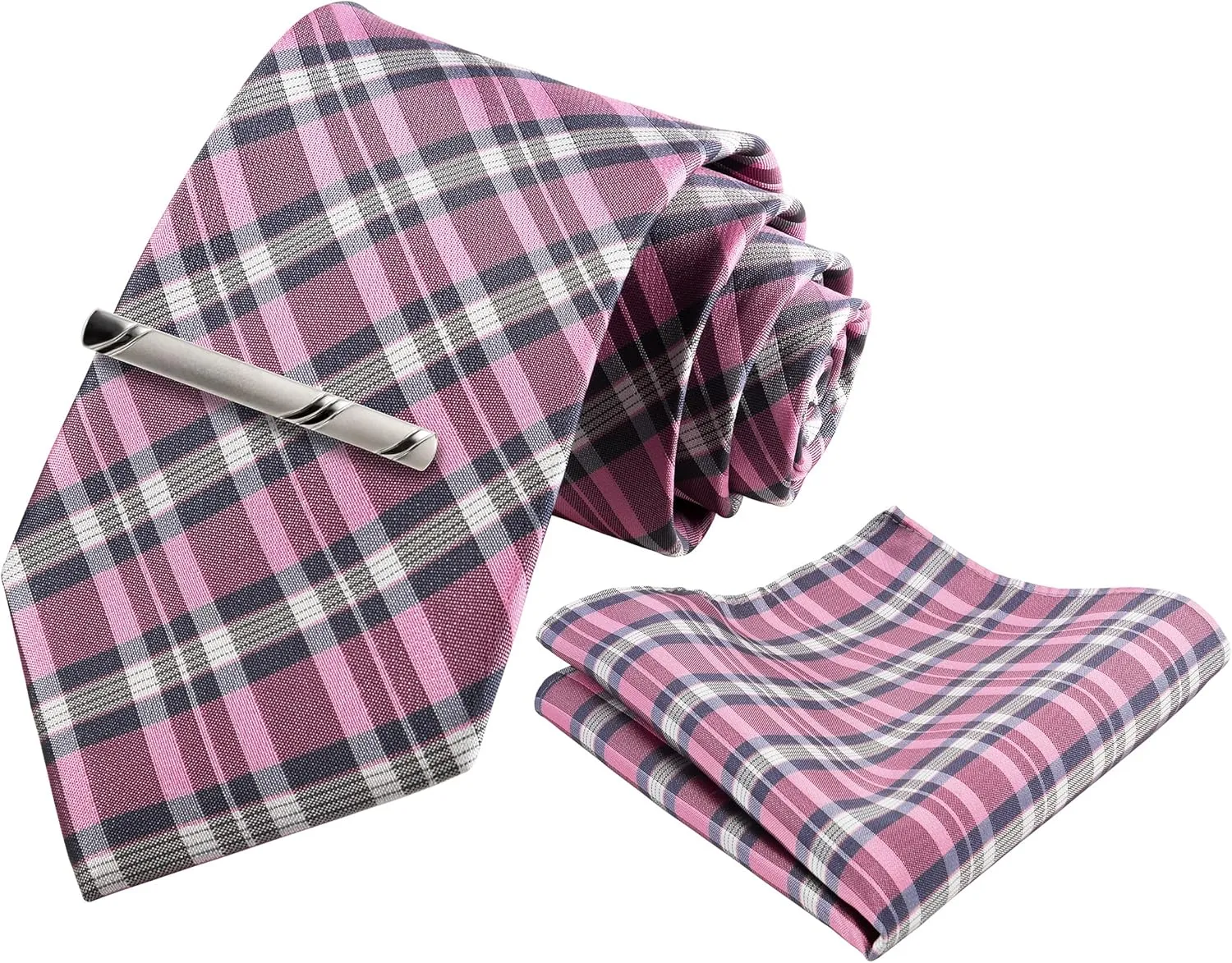 TIE G Stripe Plaid Mens Ties Set in Black Gift Box: Necktie and Pocket Square, Cufflinks, Tie Clip Formal Business Wedding