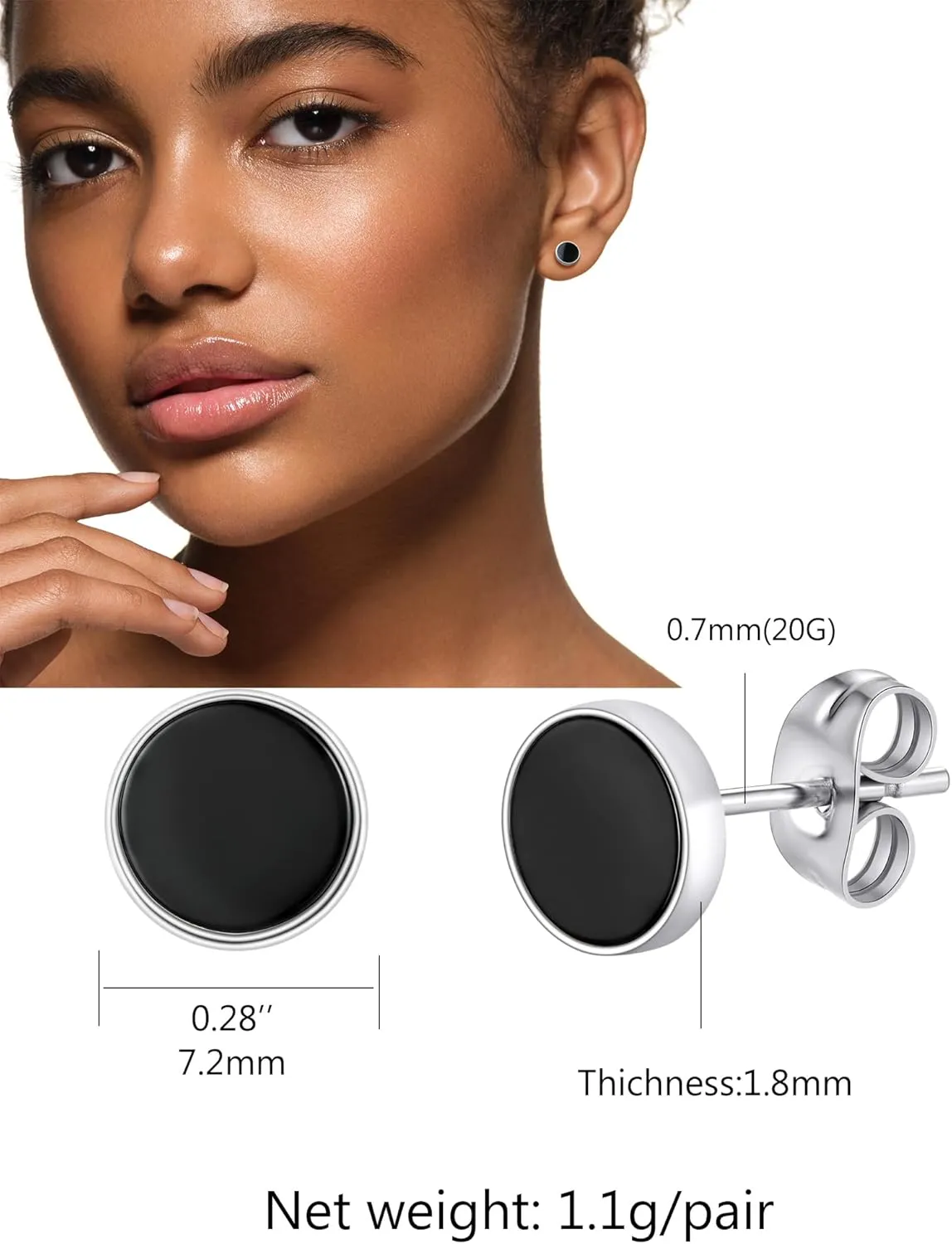 Tiny Black/Sky Stud Earrings for Women and Men Hypoallergenic Earrings Fashion Jewelry Gifts(with Box)
