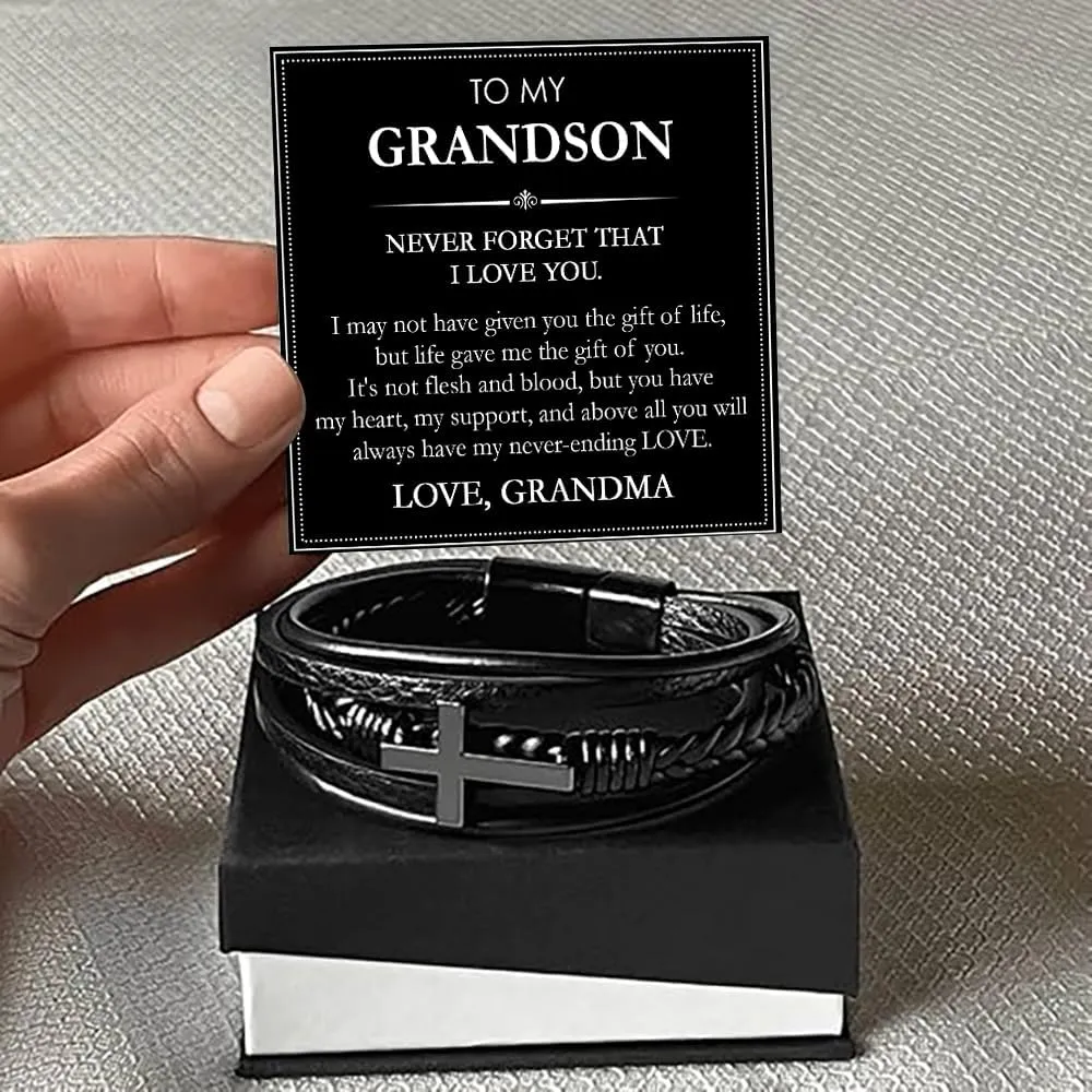 To My Grandson Bracelet Gifts For Grand Son, Grandson Bracelet From Grandparents, Nephew Guy Friends, Valentines Birthday Graduation Day Christmas Easter Gifts For Teenage