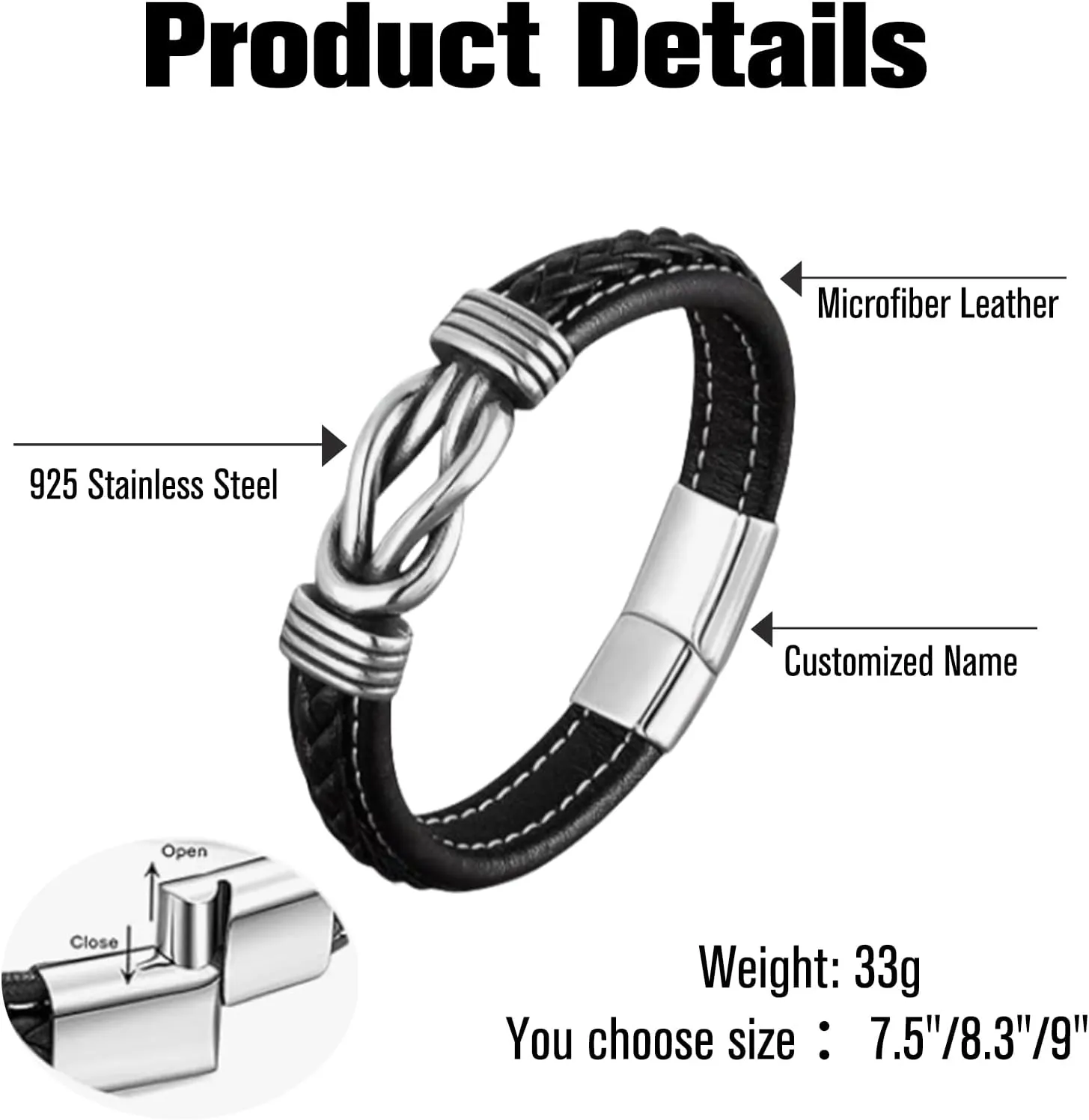 To My Son Bracelet From Dad/Mom,Personalized Engraved Name Custome Leather Stainless Steel Infinity Bracelets,Gifts for Grandson/Husband/Man/Boyfriend