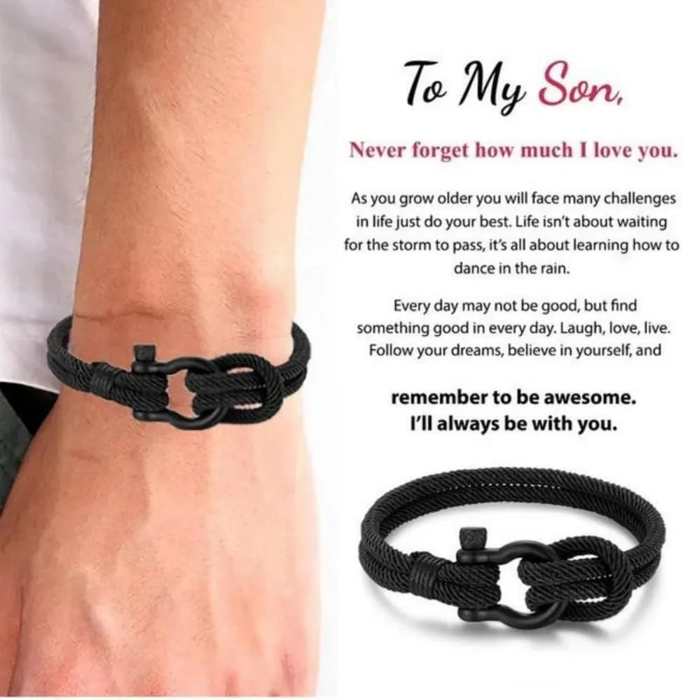To My Son Bracelet Son Gift from Mom and Dad I Will Always Be With You Black Bracelets Birthday Gift Graduation Gift Thanksgiving Christmas Gifts to Son Stainless Steel Inspirational Wristband