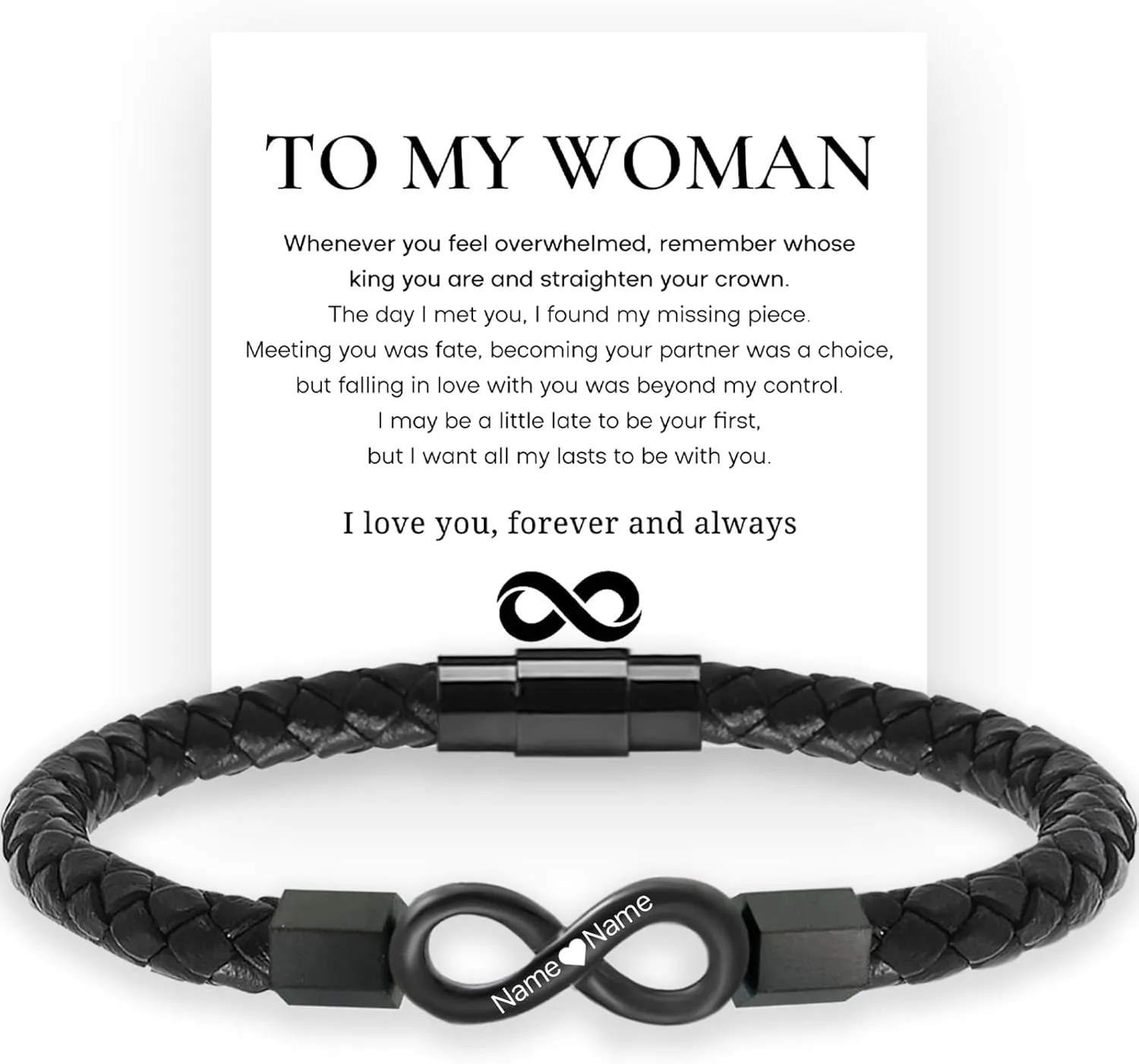 To My Wife, Feel My Love Infinity Leather Bracelet, Personalized Dual Name Infinity Leather Bracelet, Personalized Custom Name Bracelet for Women, Wife Gifts from Husband