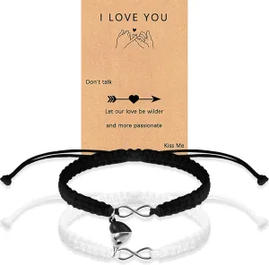 Tondiamo Matching Bracelet Couple Gift Black White Infinity Bracelet Adjustable Relationship Hand Rope for Bf Gf Favor Greeting Card for Anniversary Graduation Party Lover College Senior Student