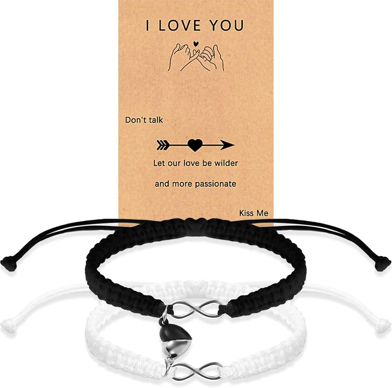 Tondiamo Matching Bracelet Couple Gift Black White Infinity Bracelet Adjustable Relationship Hand Rope for Bf Gf Favor Greeting Card for Anniversary Graduation Party Lover College Senior Student
