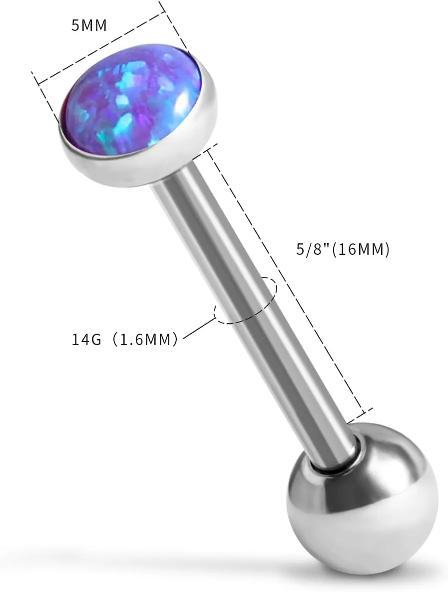 Tongue Rings G23 Titanium Opal Tongue Barbells 14G Tongue Piercing Jewlery for Women Men