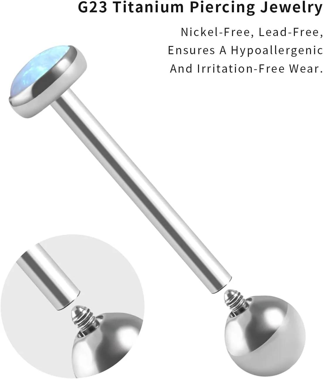 Tongue Rings G23 Titanium Opal Tongue Barbells 14G Tongue Piercing Jewlery for Women Men