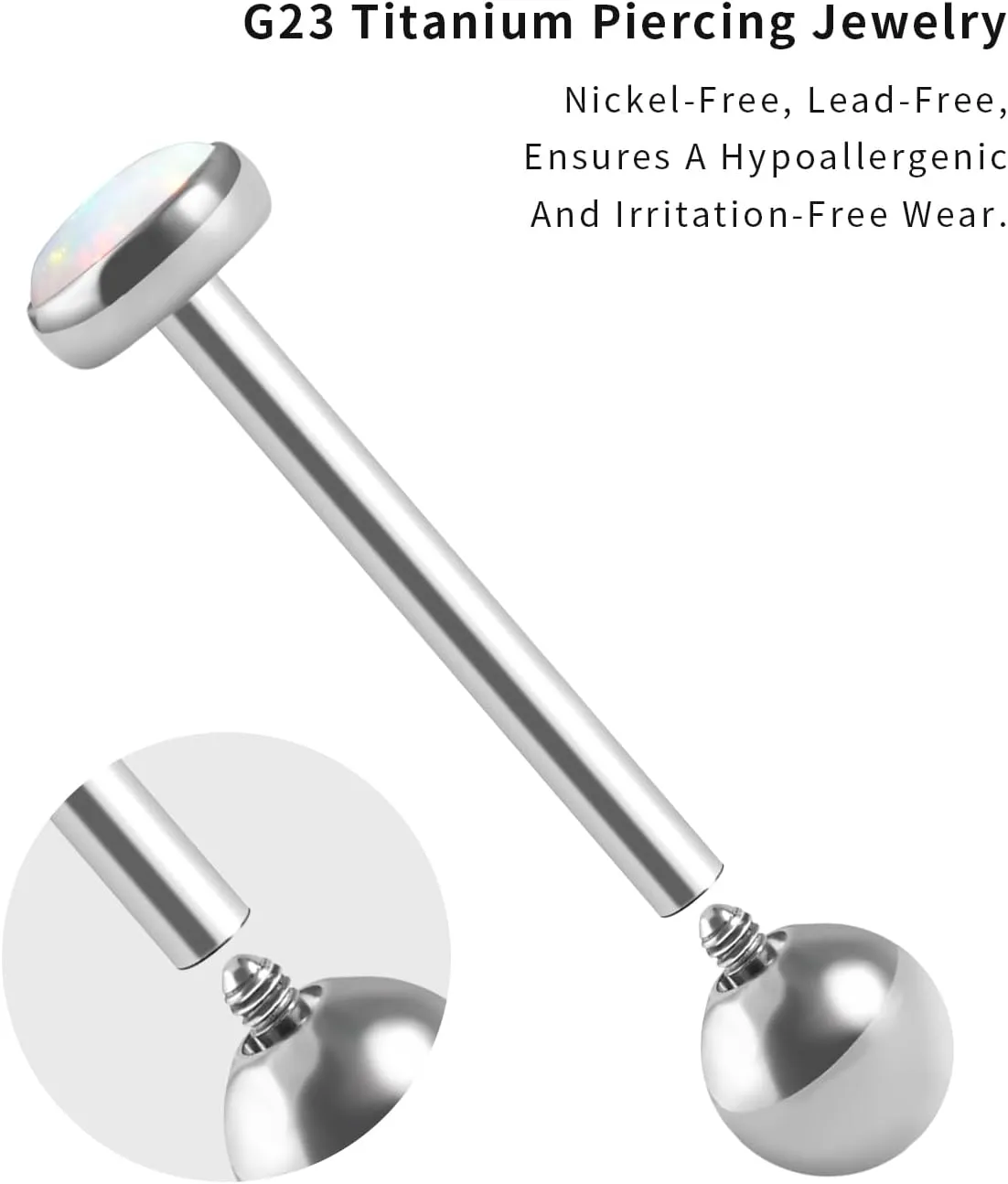 Tongue Rings G23 Titanium Opal Tongue Barbells 14G Tongue Piercing Jewlery for Women Men