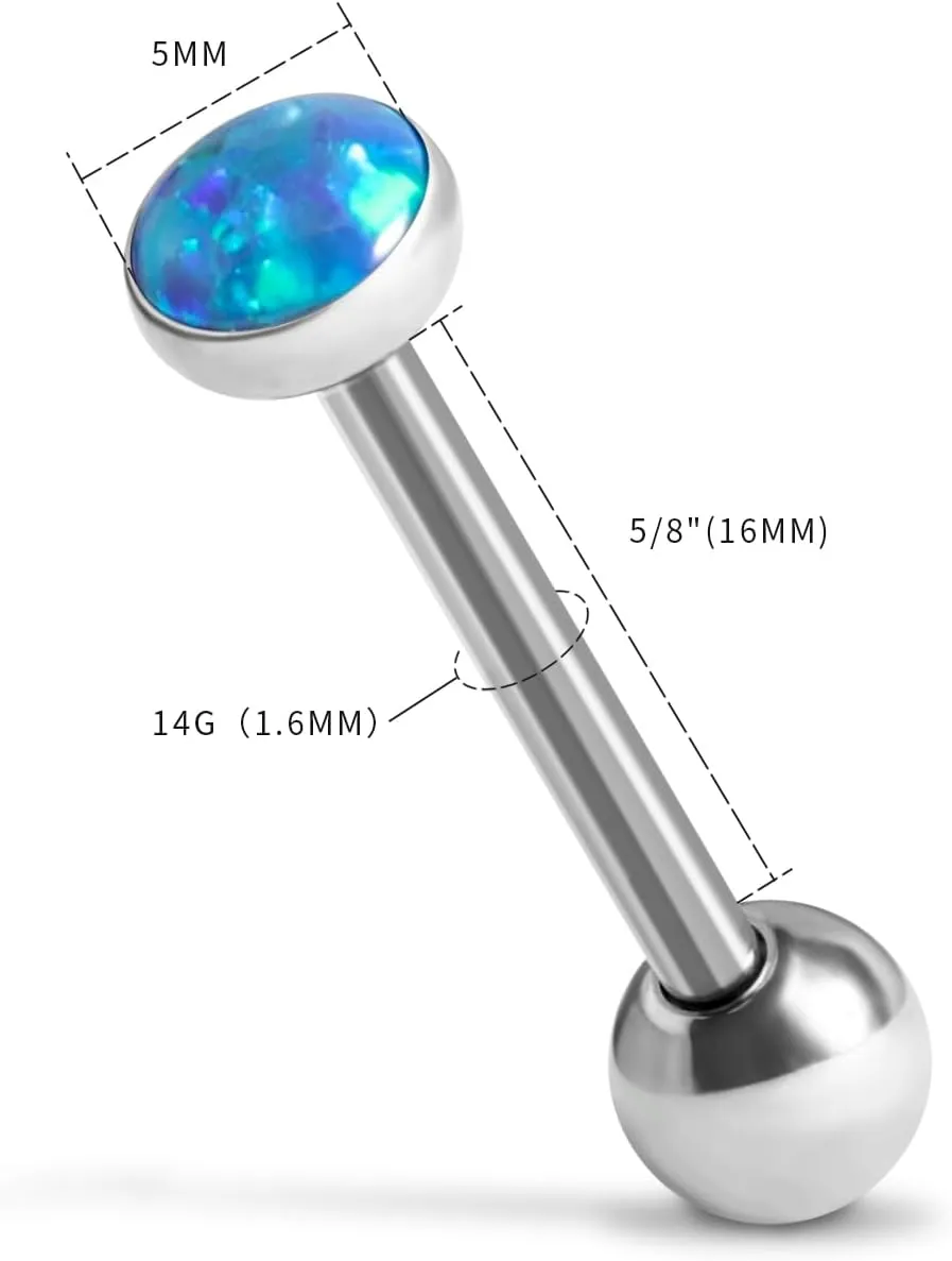 Tongue Rings G23 Titanium Opal Tongue Barbells 14G Tongue Piercing Jewlery for Women Men