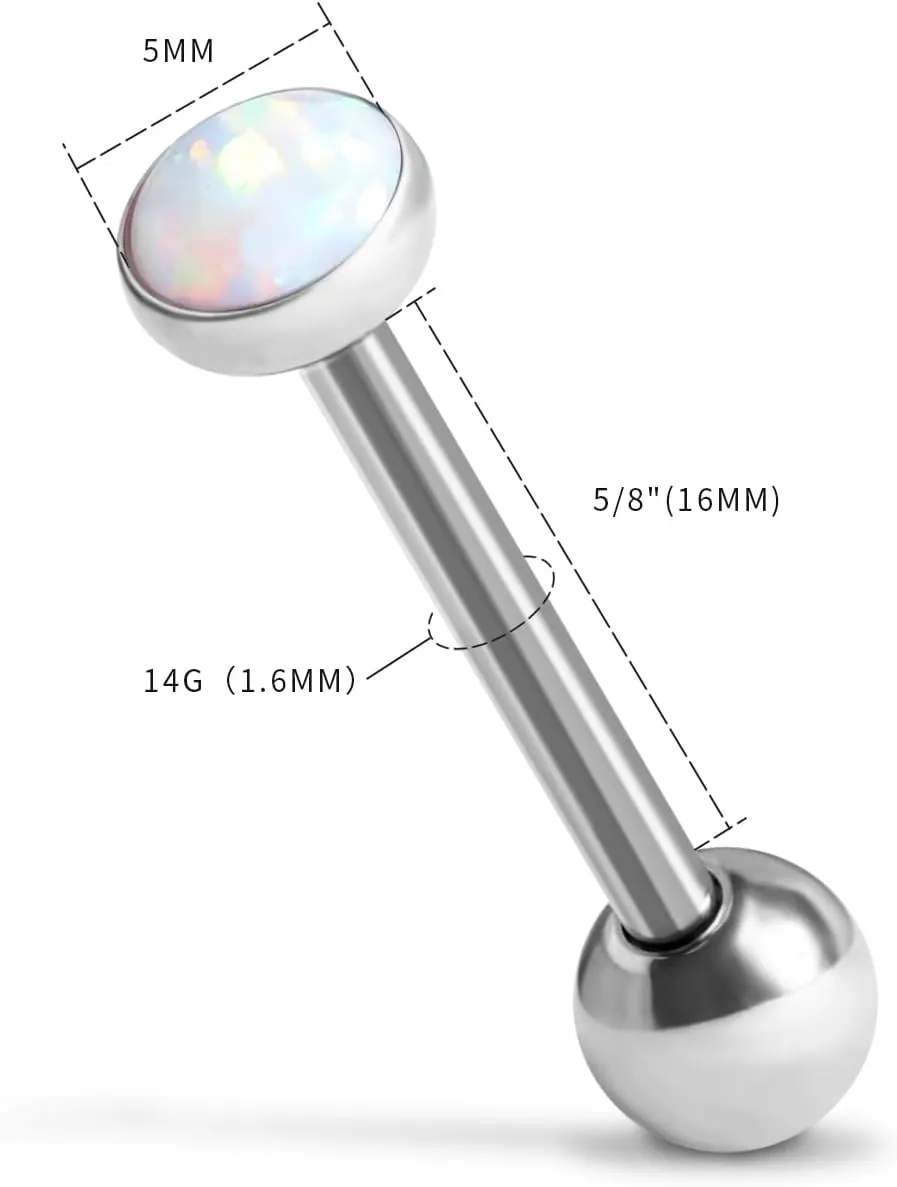 Tongue Rings G23 Titanium Opal Tongue Barbells 14G Tongue Piercing Jewlery for Women Men